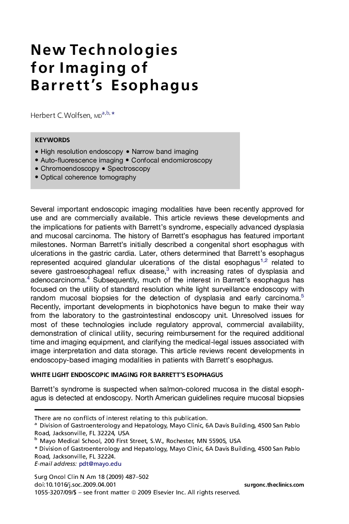 New Technologies for Imaging of Barrett's Esophagus