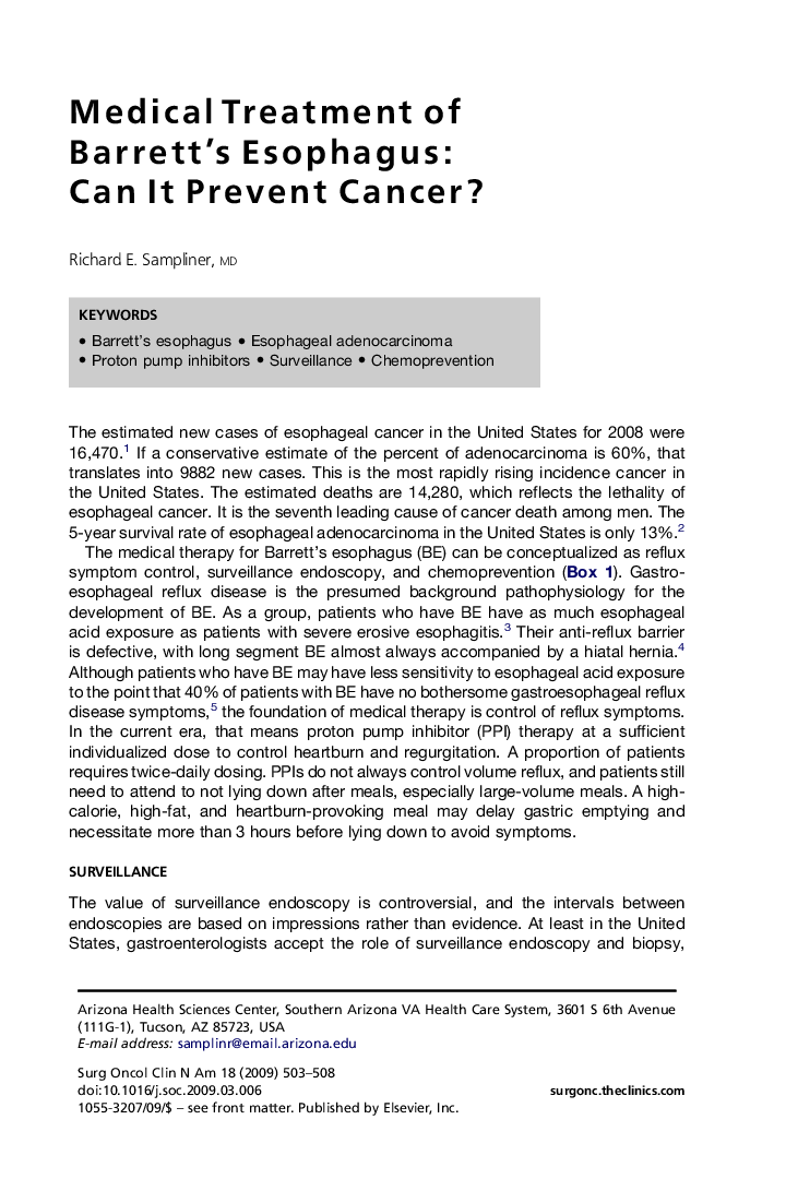 Medical Treatment of Barrett's Esophagus: Can It Prevent Cancer?