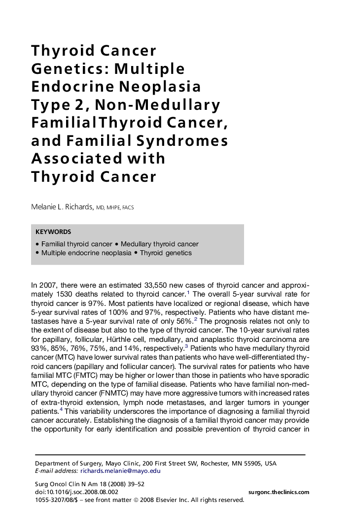 Thyroid Cancer Genetics: Multiple Endocrine Neoplasia Type 2, Non-Medullary Familial Thyroid Cancer, and Familial Syndromes Associated with Thyroid Cancer