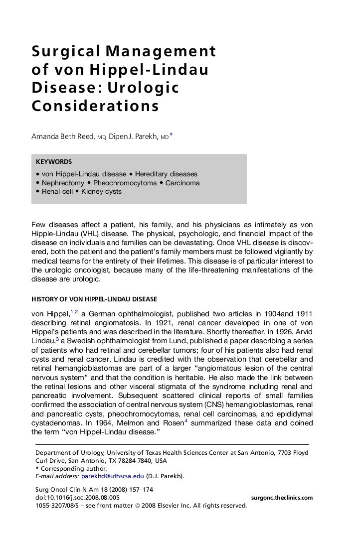 Surgical Management of von Hippel-Lindau Disease: Urologic Considerations