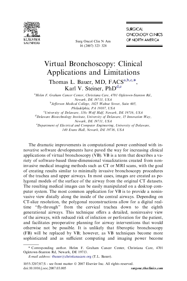 Virtual Bronchoscopy: Clinical Applications and Limitations