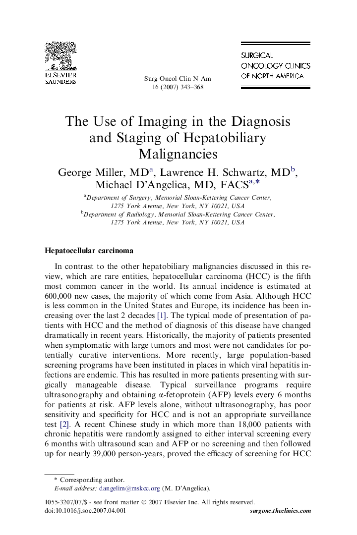 The Use of Imaging in the Diagnosis and Staging of Hepatobiliary Malignancies