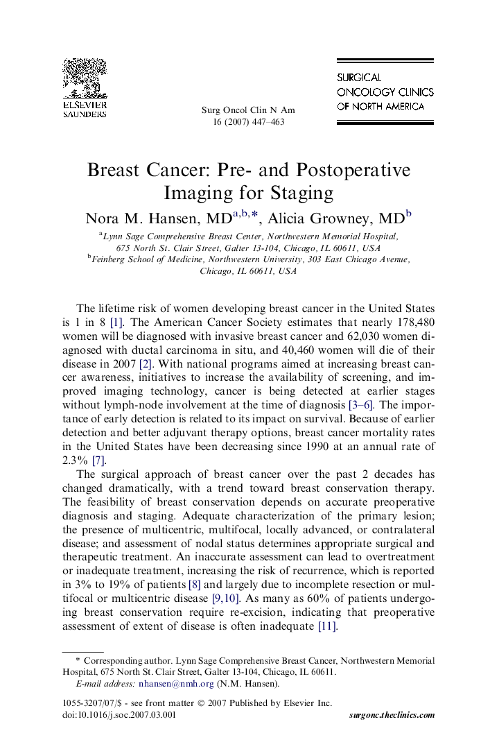 Breast Cancer: Pre- and Postoperative Imaging for Staging