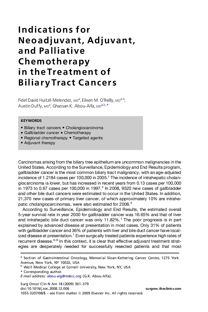 Indications for Neoadjuvant, Adjuvant, and Palliative Chemotherapy in the Treatment of Biliary Tract Cancers