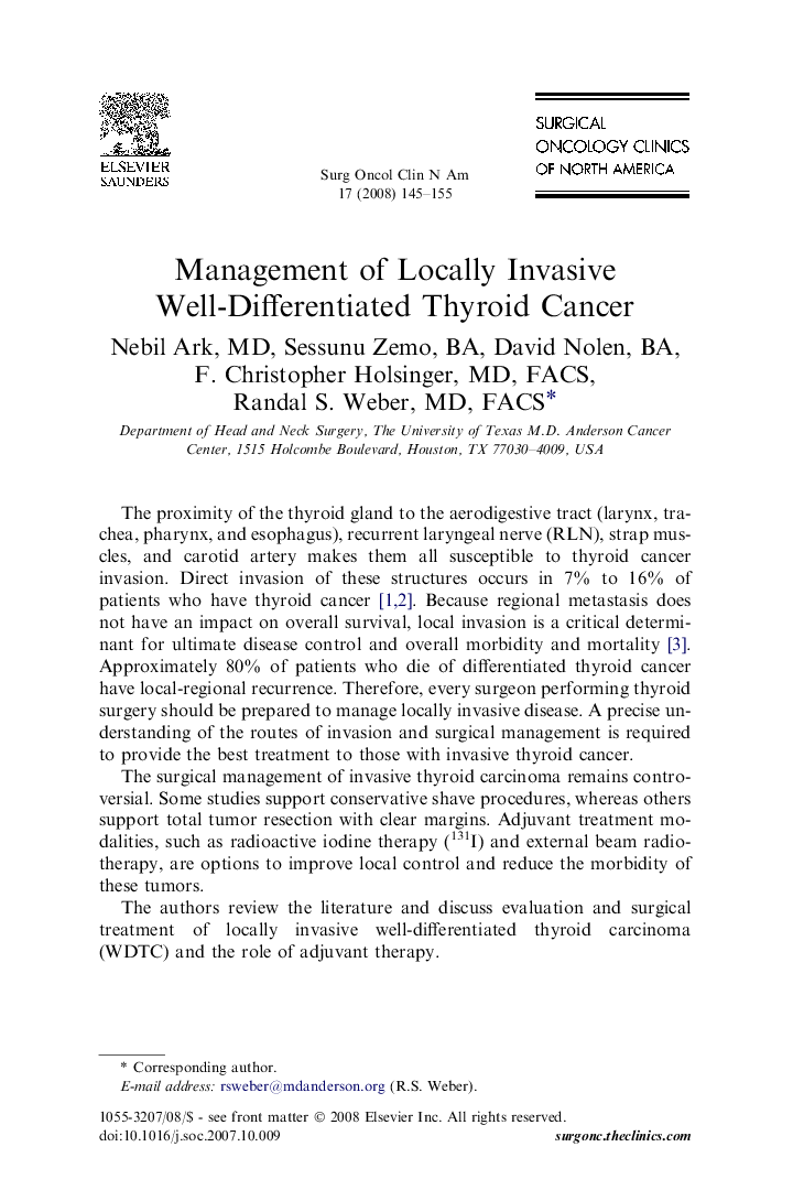 Management of Locally Invasive Well-Differentiated Thyroid Cancer