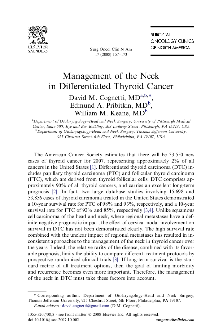 Management of the Neck in Differentiated Thyroid Cancer