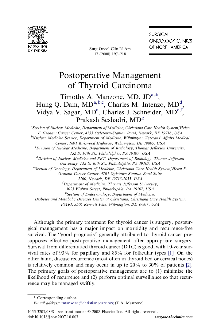 Postoperative Management of Thyroid Carcinoma