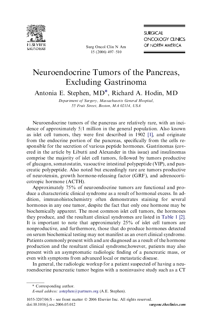 Neuroendocrine Tumors of the Pancreas, Excluding Gastrinoma