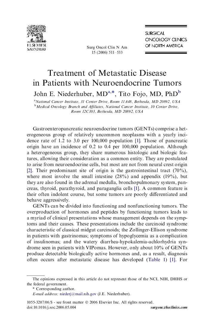 Treatment of Metastatic Disease in Patients with Neuroendocrine Tumors