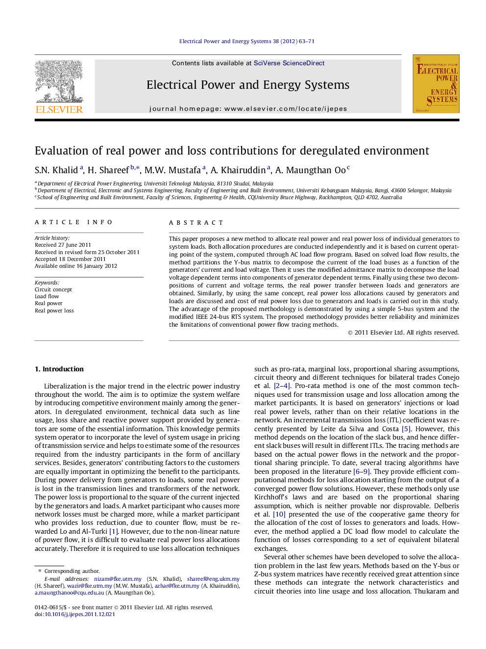 Evaluation of real power and loss contributions for deregulated environment