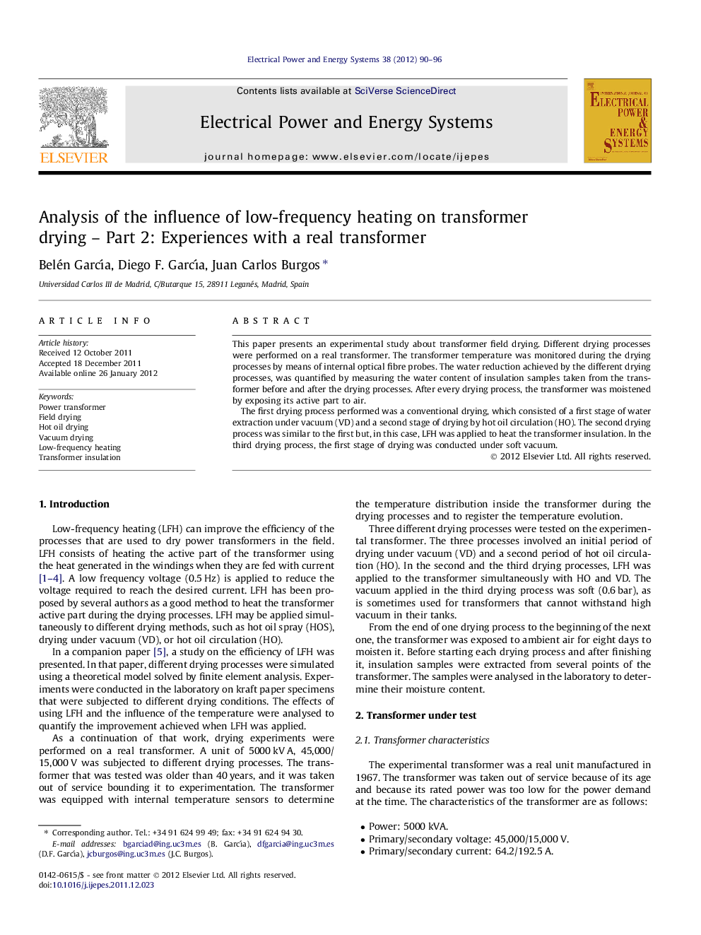 Analysis of the influence of low-frequency heating on transformer drying – Part 2: Experiences with a real transformer