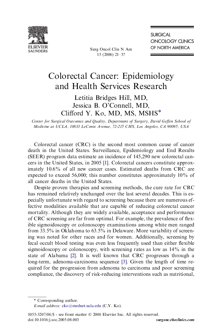 Colorectal Cancer: Epidemiology and Health Services Research