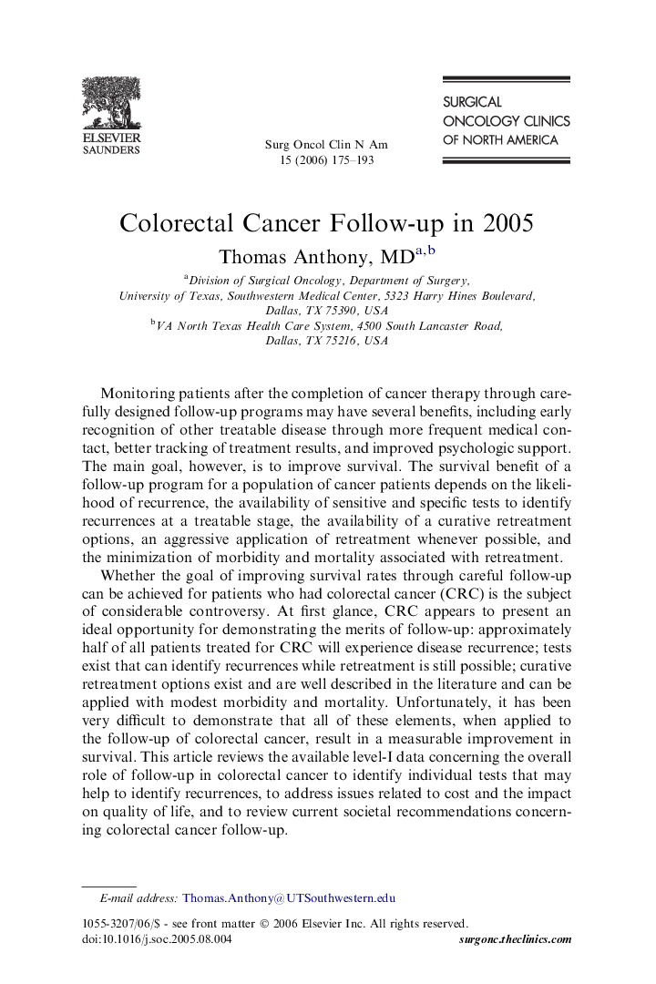 Colorectal Cancer Follow-up in 2005