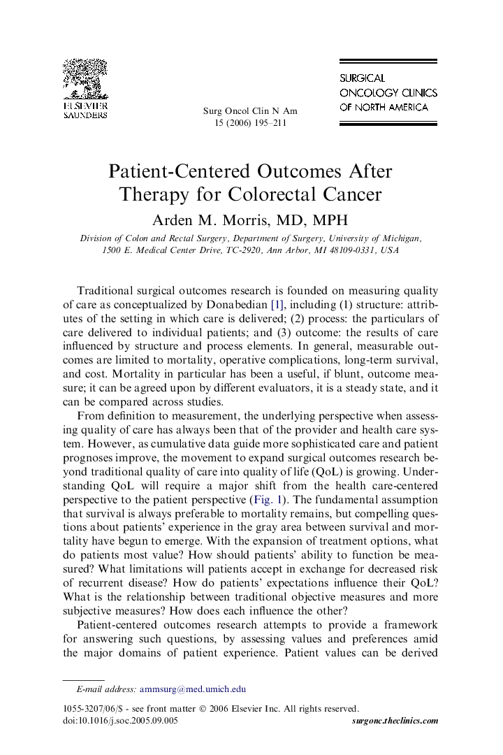 Patient-Centered Outcomes After Therapy for Colorectal Cancer