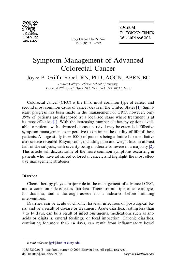 Symptom Management of Advanced Colorectal Cancer