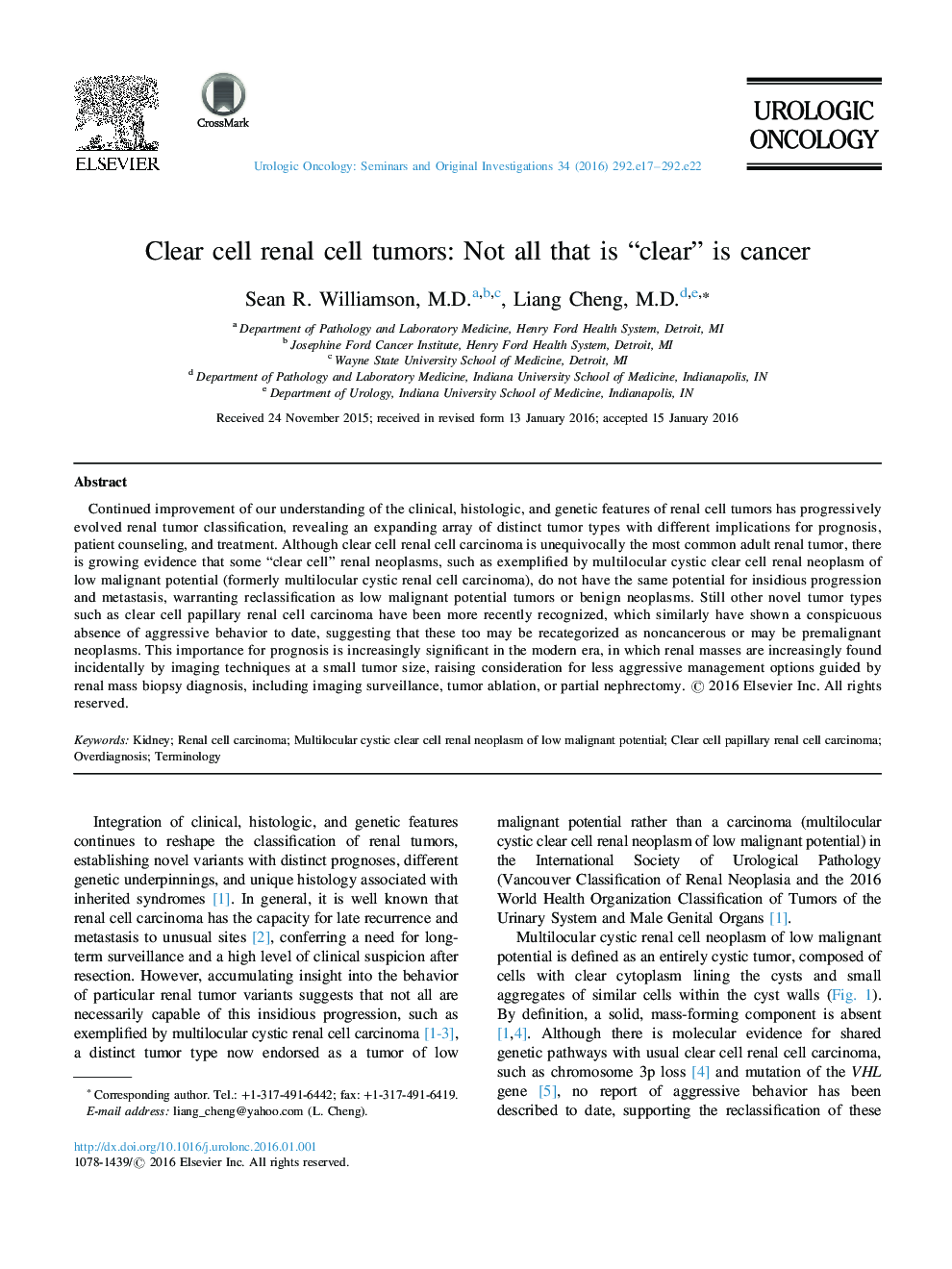 Clear cell renal cell tumors: Not all that is “clear” is cancer