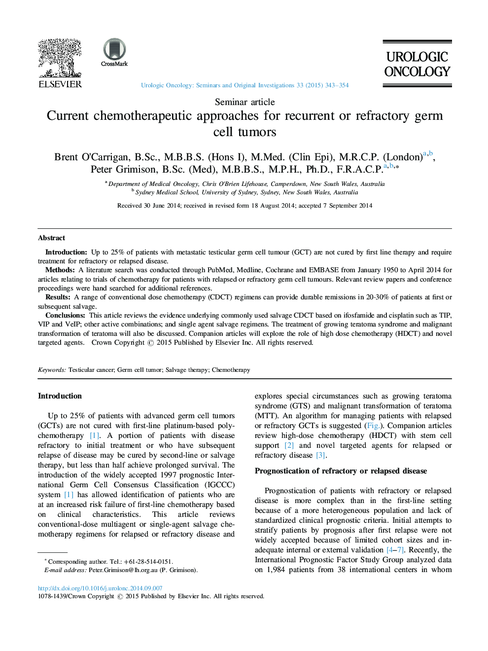 Current chemotherapeutic approaches for recurrent or refractory germ cell tumors