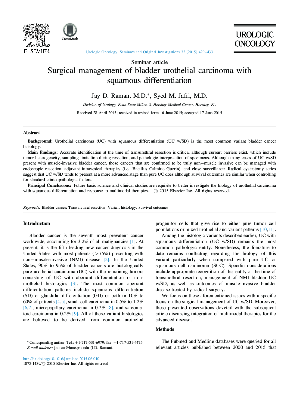 Surgical management of bladder urothelial carcinoma with squamous differentiation