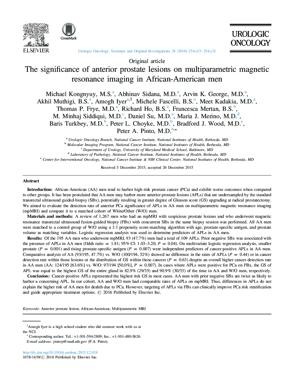 The significance of anterior prostate lesions on multiparametric magnetic resonance imaging in African-American men