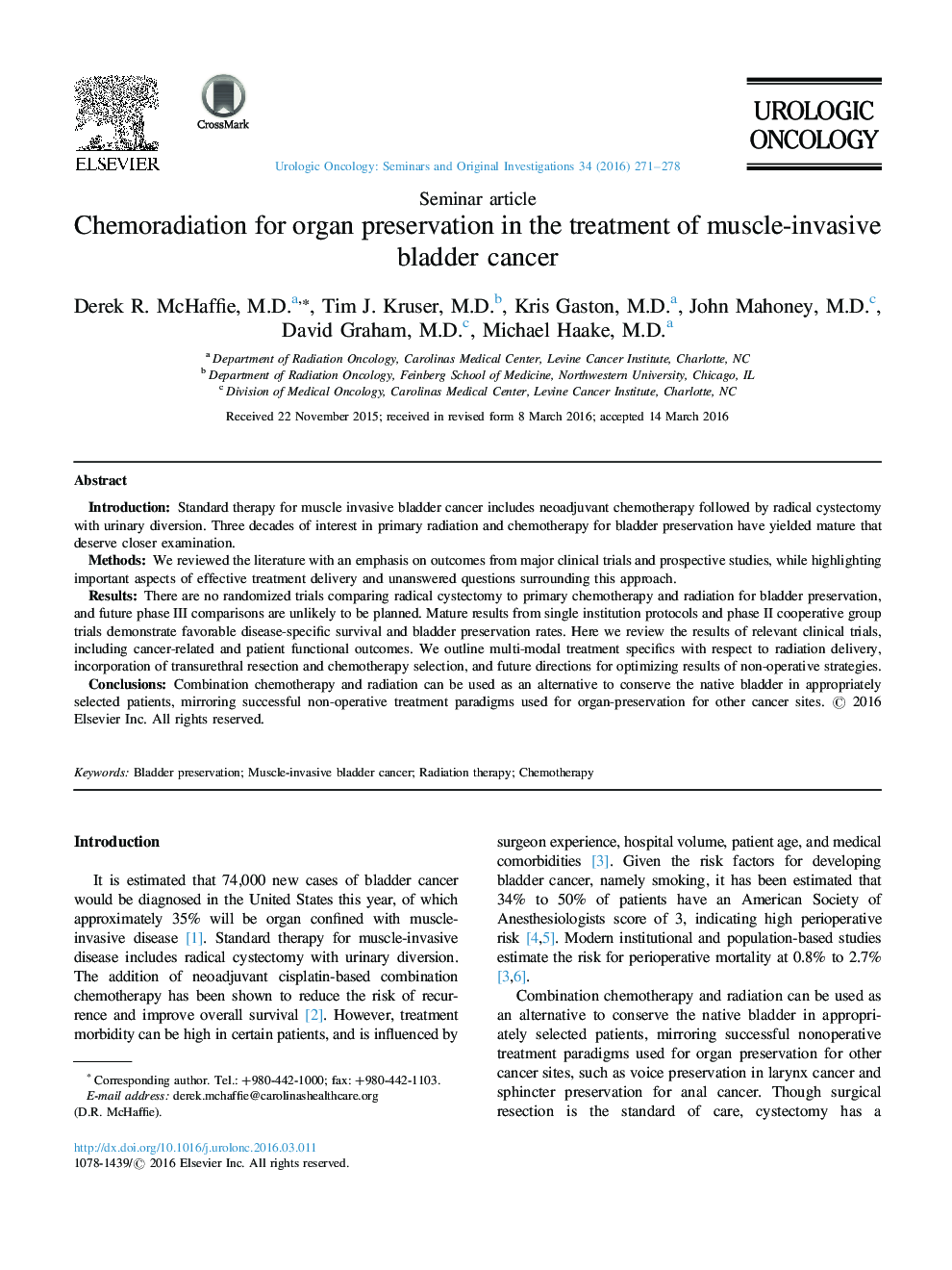 Chemoradiation for organ preservation in the treatment of muscle-invasive bladder cancer