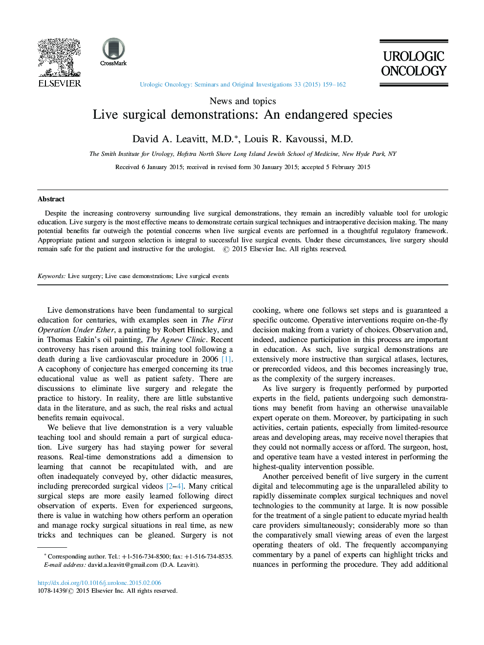 Live surgical demonstrations: An endangered species