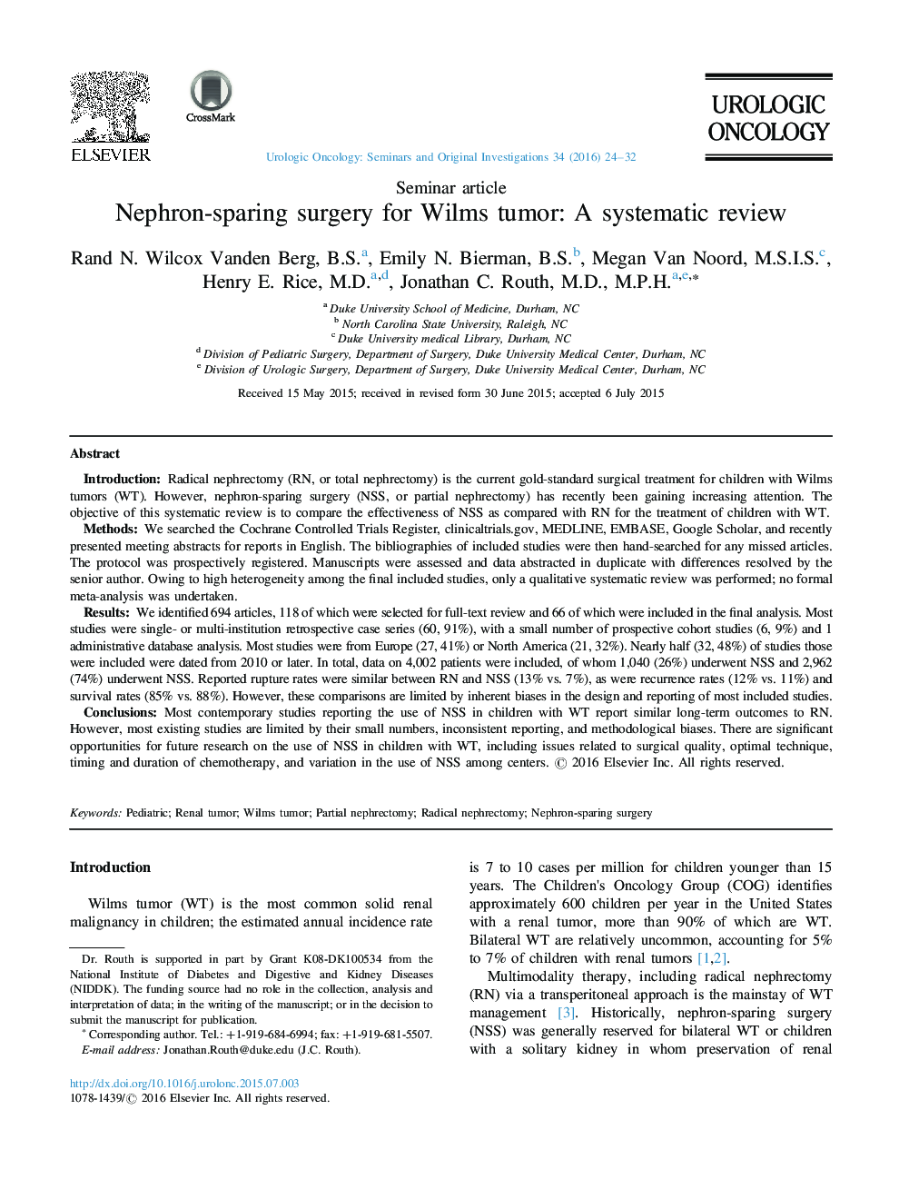 Nephron-sparing surgery for Wilms tumor: A systematic review 