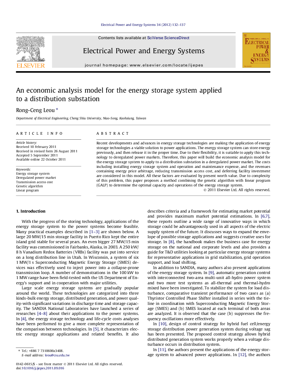 An economic analysis model for the energy storage system applied to a distribution substation