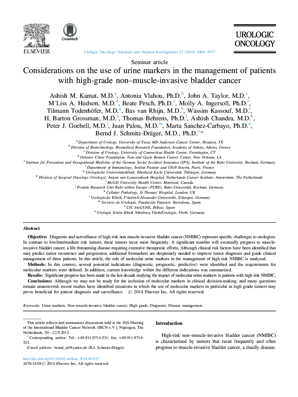 Considerations on the use of urine markers in the management of patients with high-grade non–muscle-invasive bladder cancer 