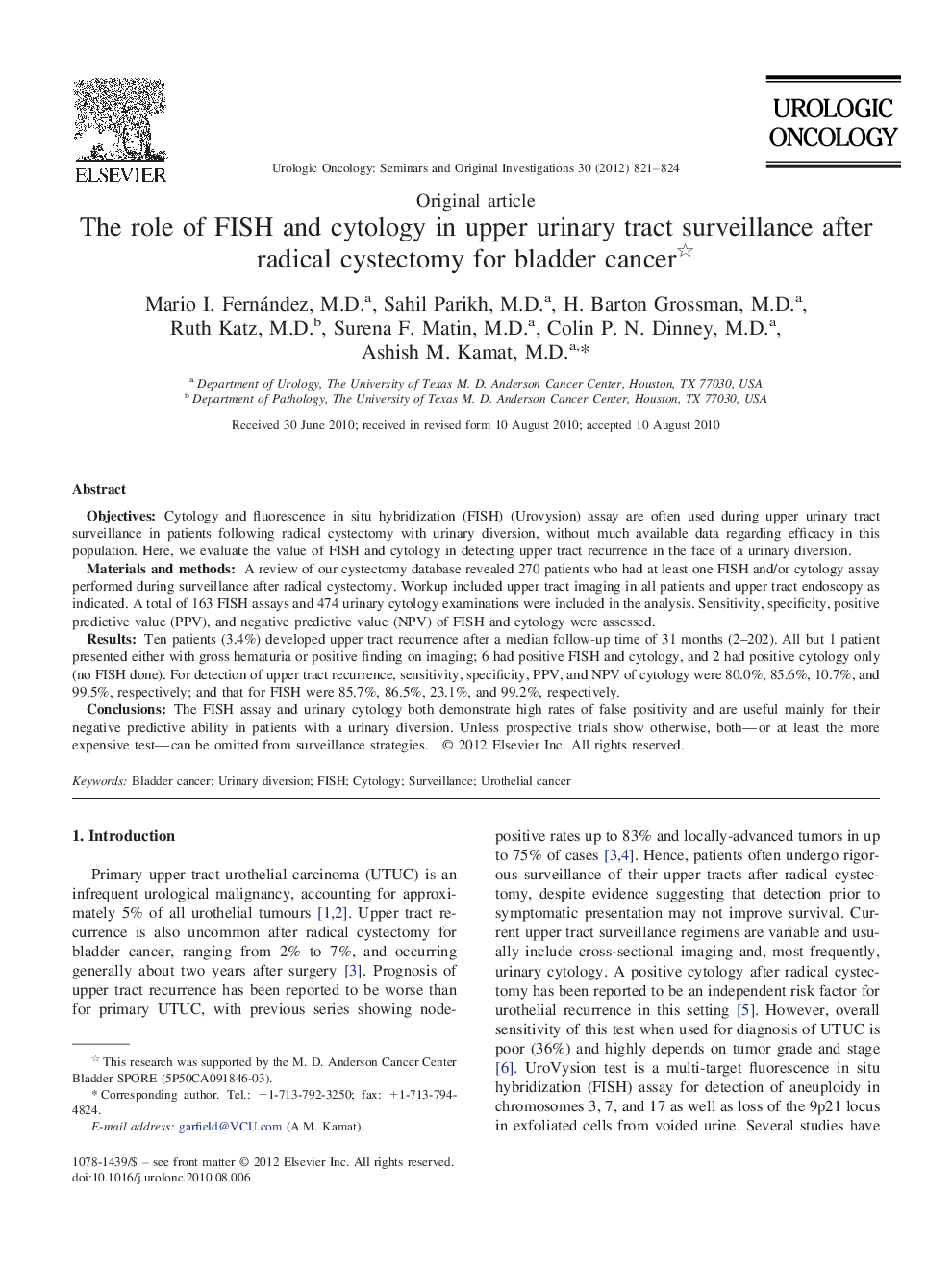 The role of FISH and cytology in upper urinary tract surveillance after radical cystectomy for bladder cancer 