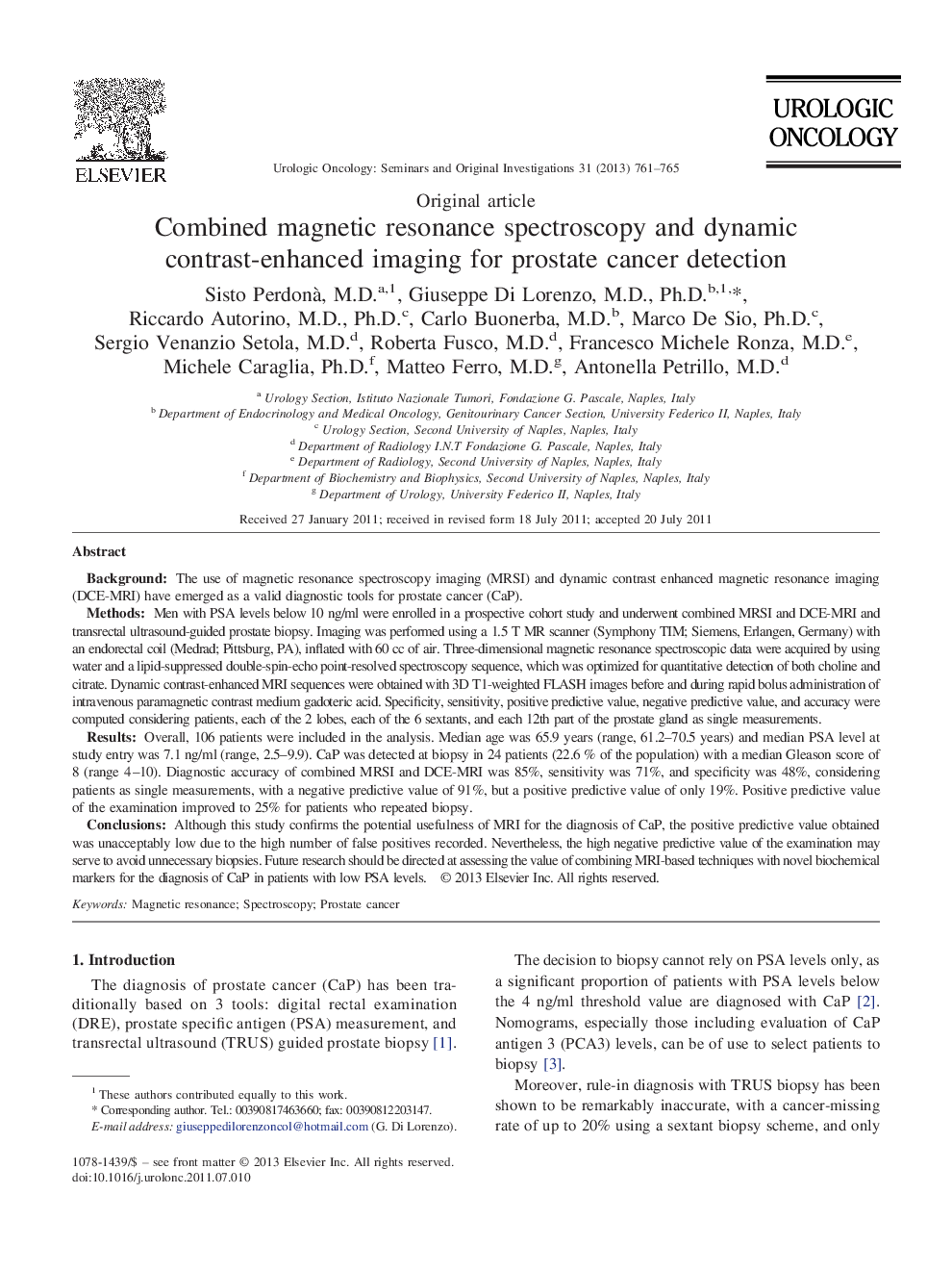 Combined magnetic resonance spectroscopy and dynamic contrast-enhanced imaging for prostate cancer detection