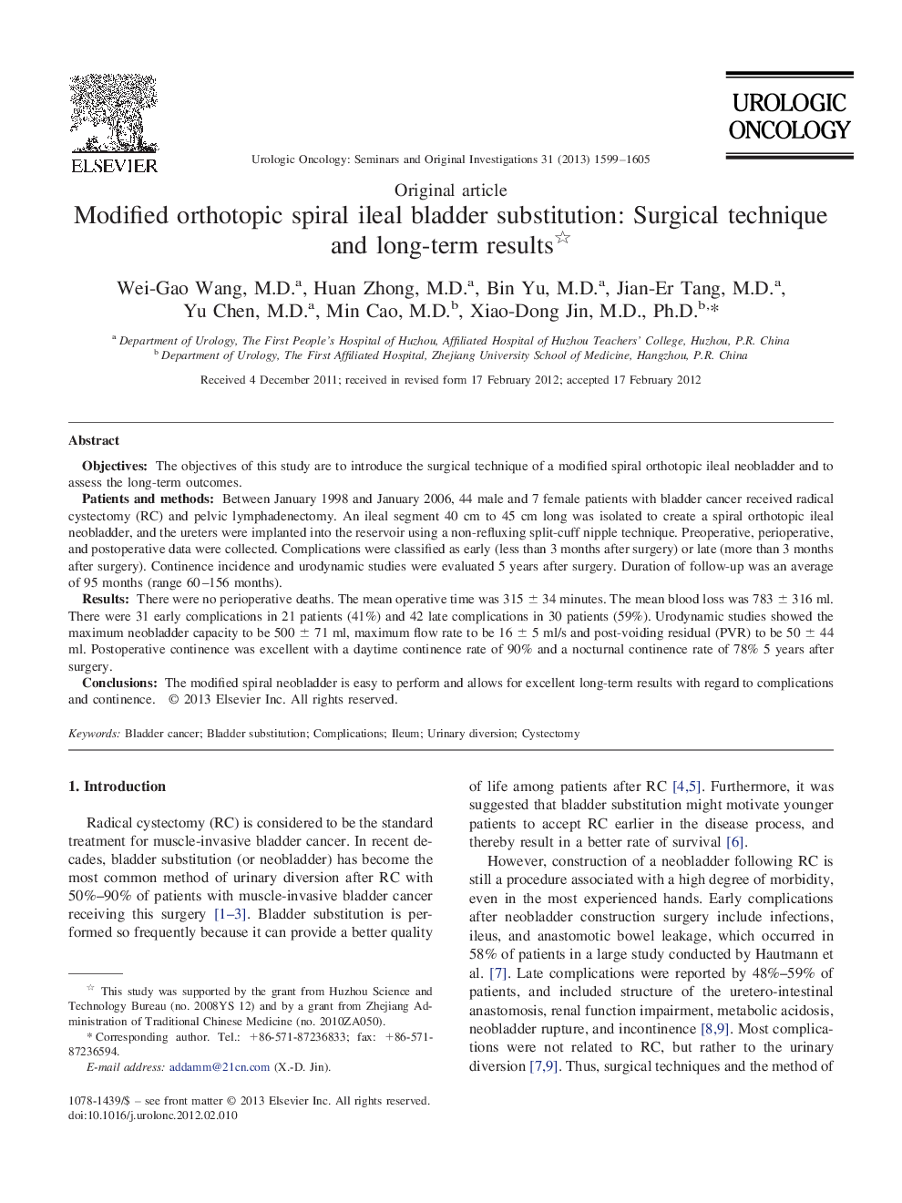 Modified orthotopic spiral ileal bladder substitution: Surgical technique and long-term results 