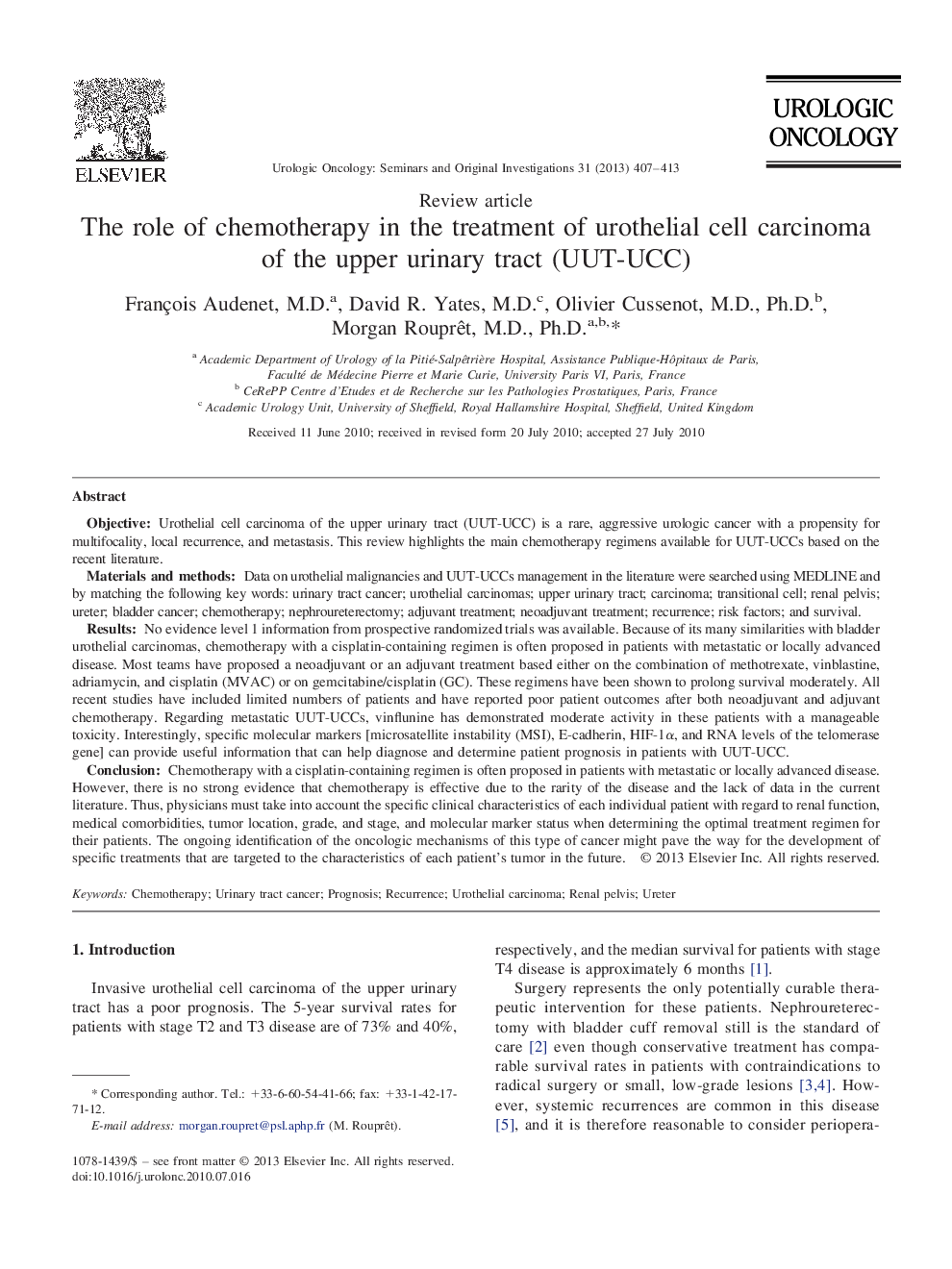 The role of chemotherapy in the treatment of urothelial cell carcinoma of the upper urinary tract (UUT-UCC)