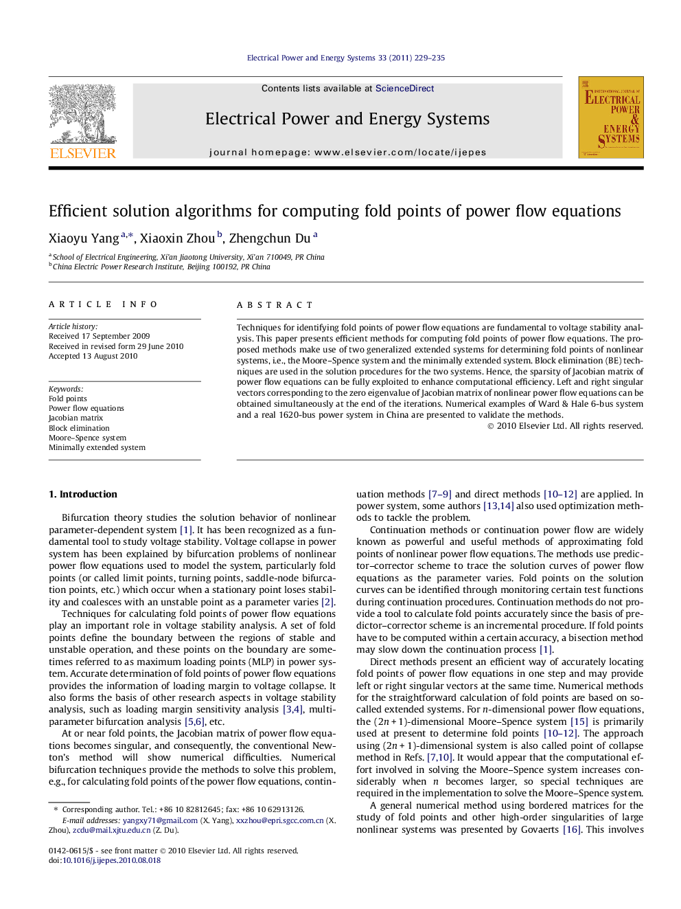 عکس صفحه اول مقاله: Efficient solution algorithms for computing fold points of power flow equations Efficient solution algorithms for computing fold points of power flow equations