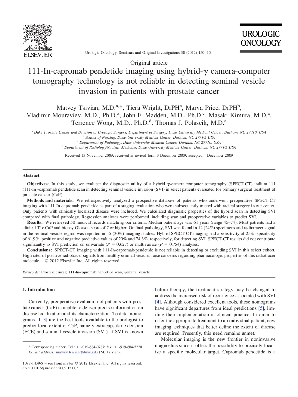 111-In-capromab pendetide imaging using hybrid-γ camera-computer tomography technology is not reliable in detecting seminal vesicle invasion in patients with prostate cancer