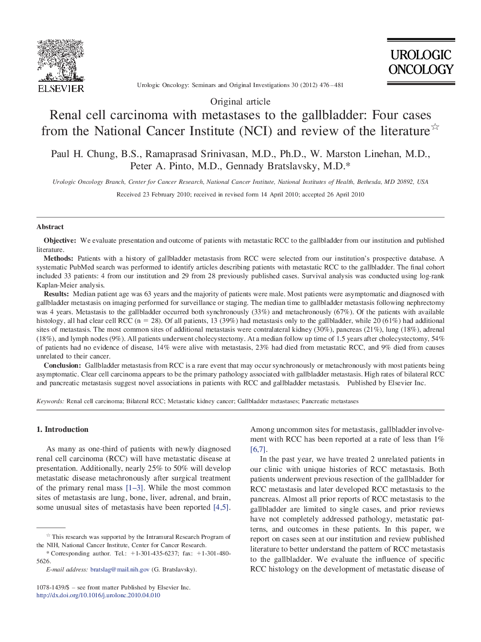 Renal cell carcinoma with metastases to the gallbladder: Four cases from the National Cancer Institute (NCI) and review of the literature 