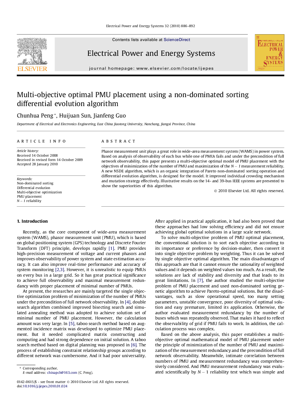 Multi-objective optimal PMU placement using a non-dominated sorting differential evolution algorithm