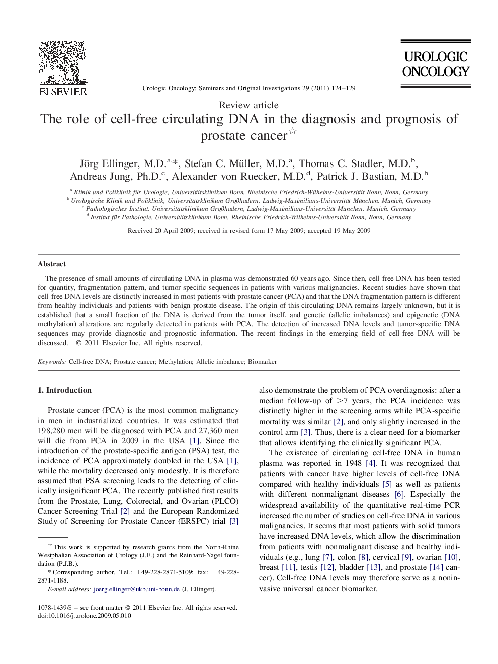 The role of cell-free circulating DNA in the diagnosis and prognosis of prostate cancer 