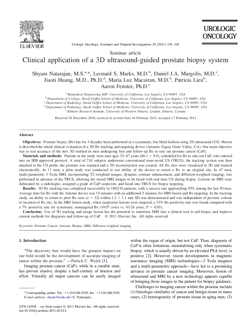 Clinical application of a 3D ultrasound-guided prostate biopsy system