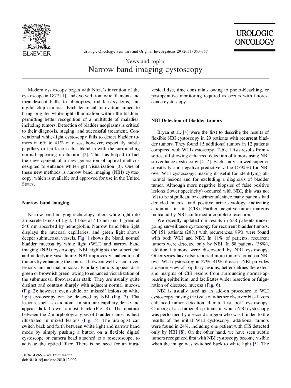 Narrow band imaging cystoscopy