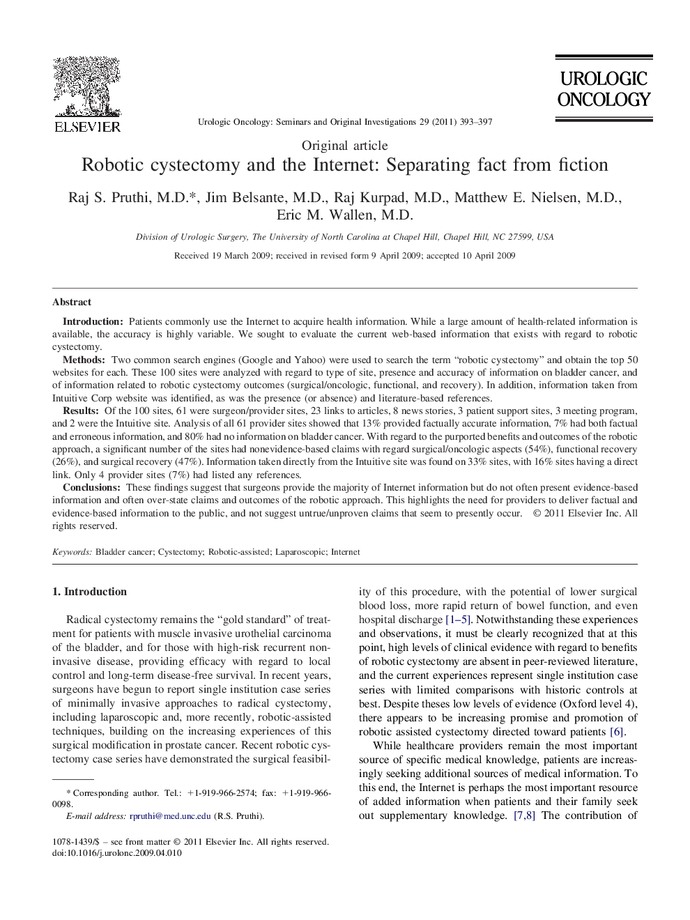 Robotic cystectomy and the Internet: Separating fact from fiction