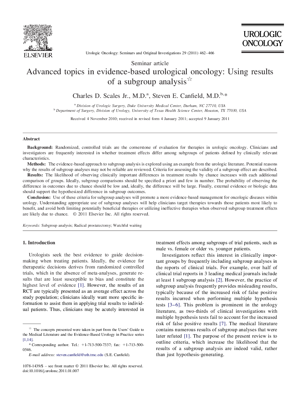 Advanced topics in evidence-based urological oncology: Using results of a subgroup analysis