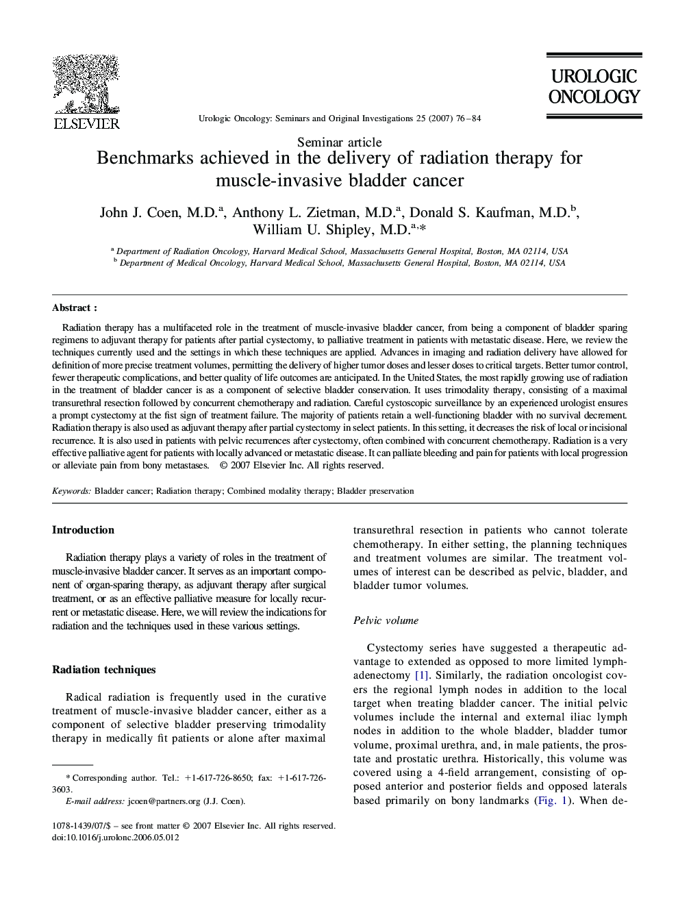 Benchmarks achieved in the delivery of radiation therapy for muscle-invasive bladder cancer