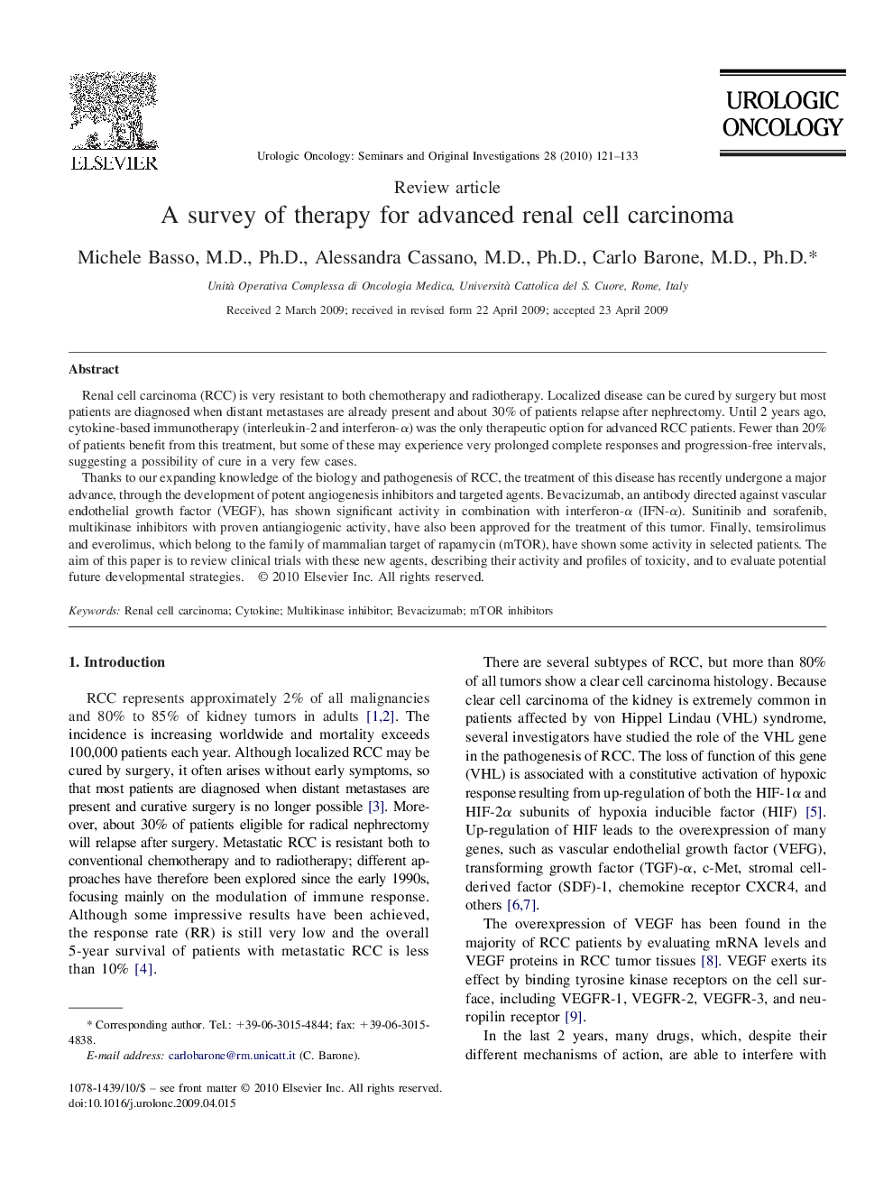 A survey of therapy for advanced renal cell carcinoma