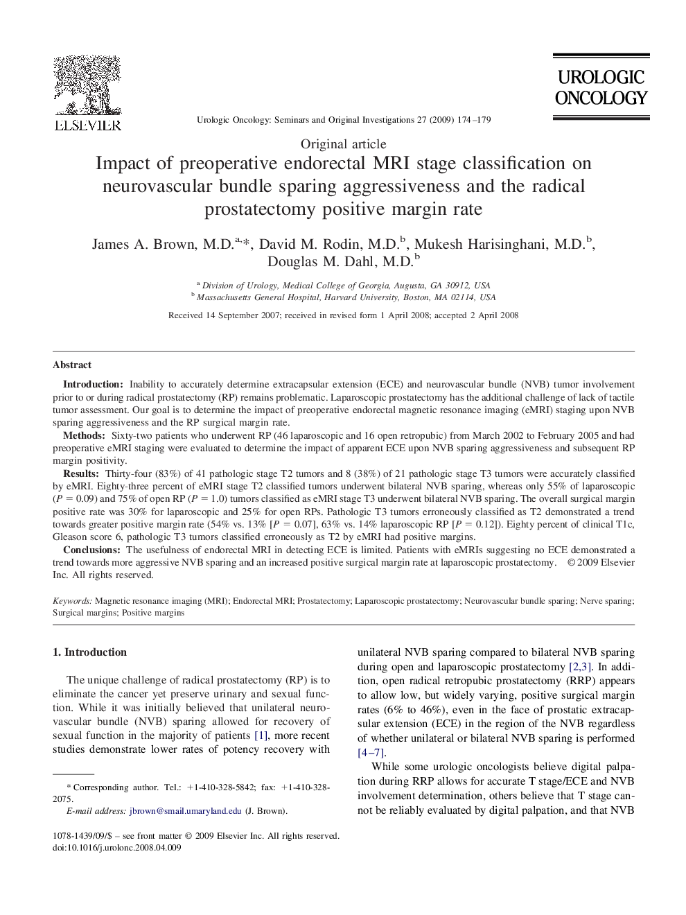 Impact of preoperative endorectal MRI stage classification on neurovascular bundle sparing aggressiveness and the radical prostatectomy positive margin rate