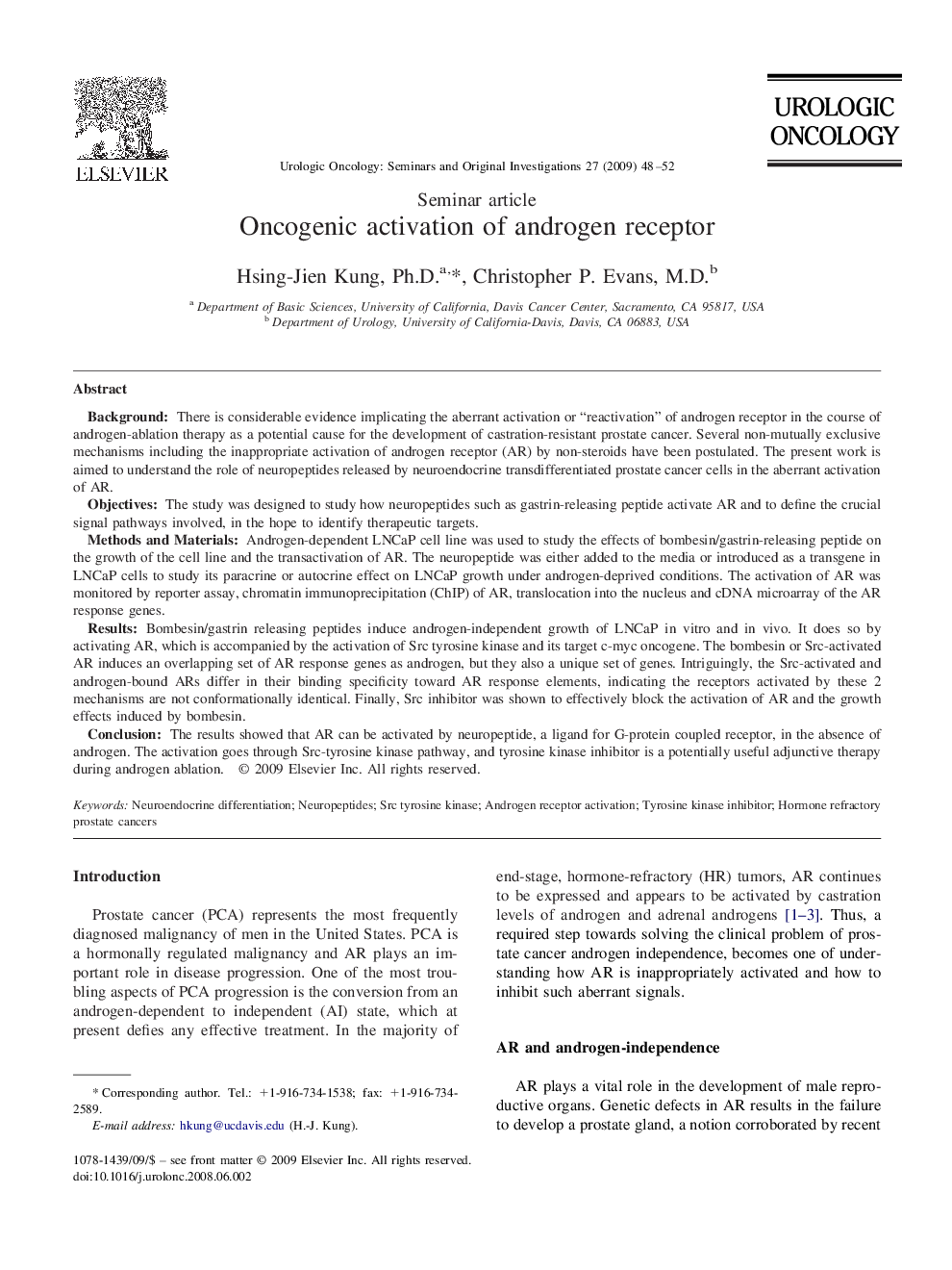 Oncogenic activation of androgen receptor