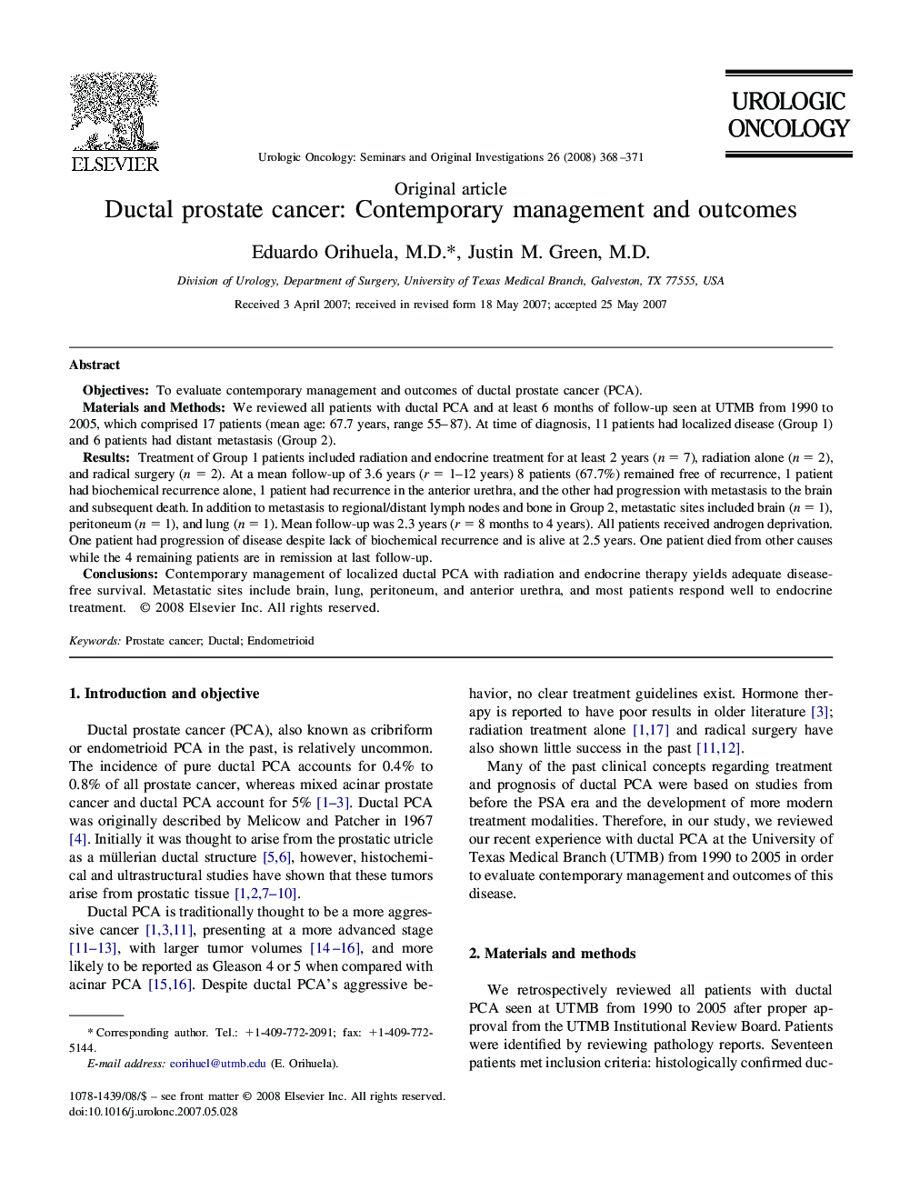Ductal prostate cancer: Contemporary management and outcomes