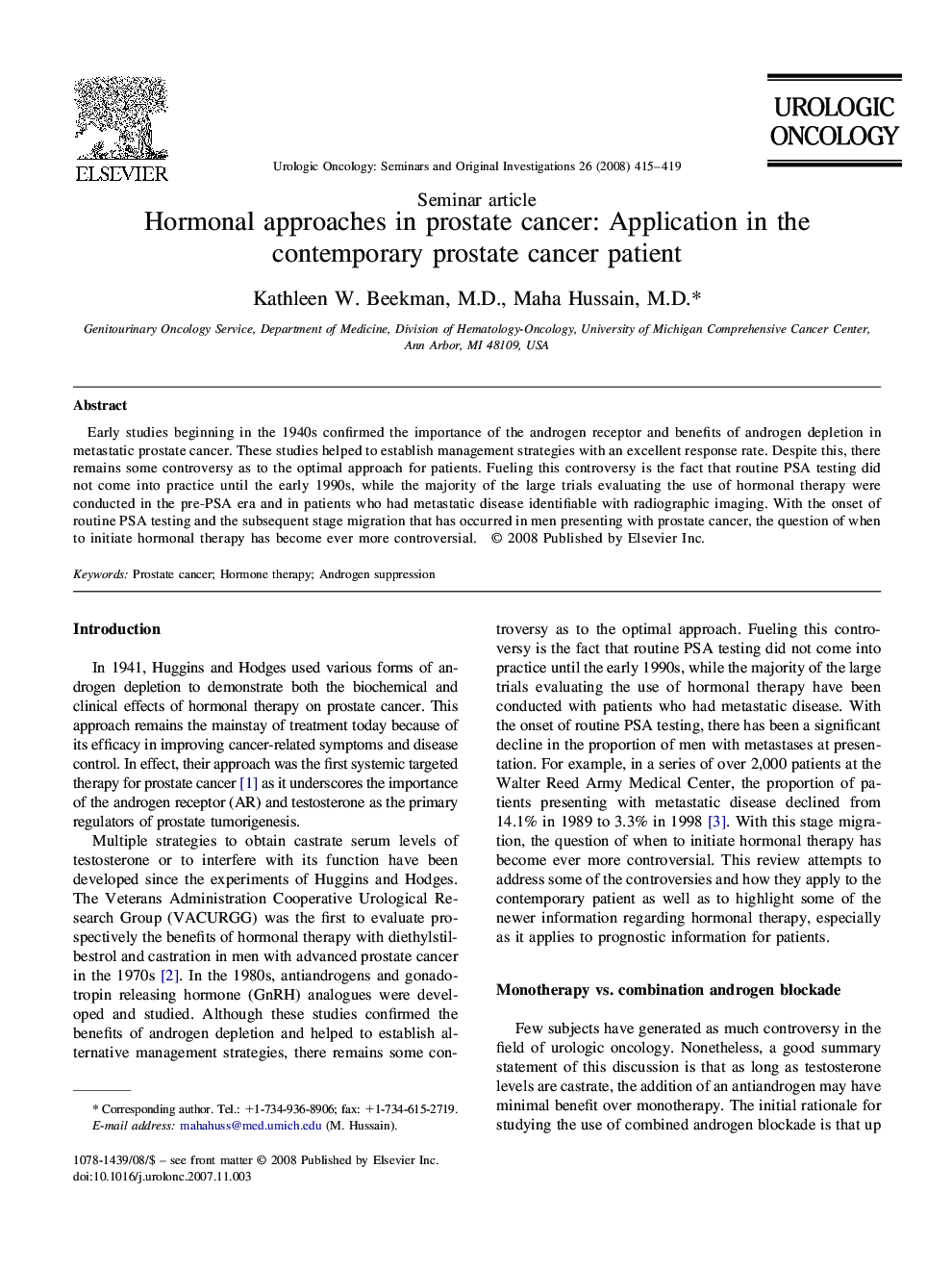 Hormonal approaches in prostate cancer: Application in the contemporary prostate cancer patient