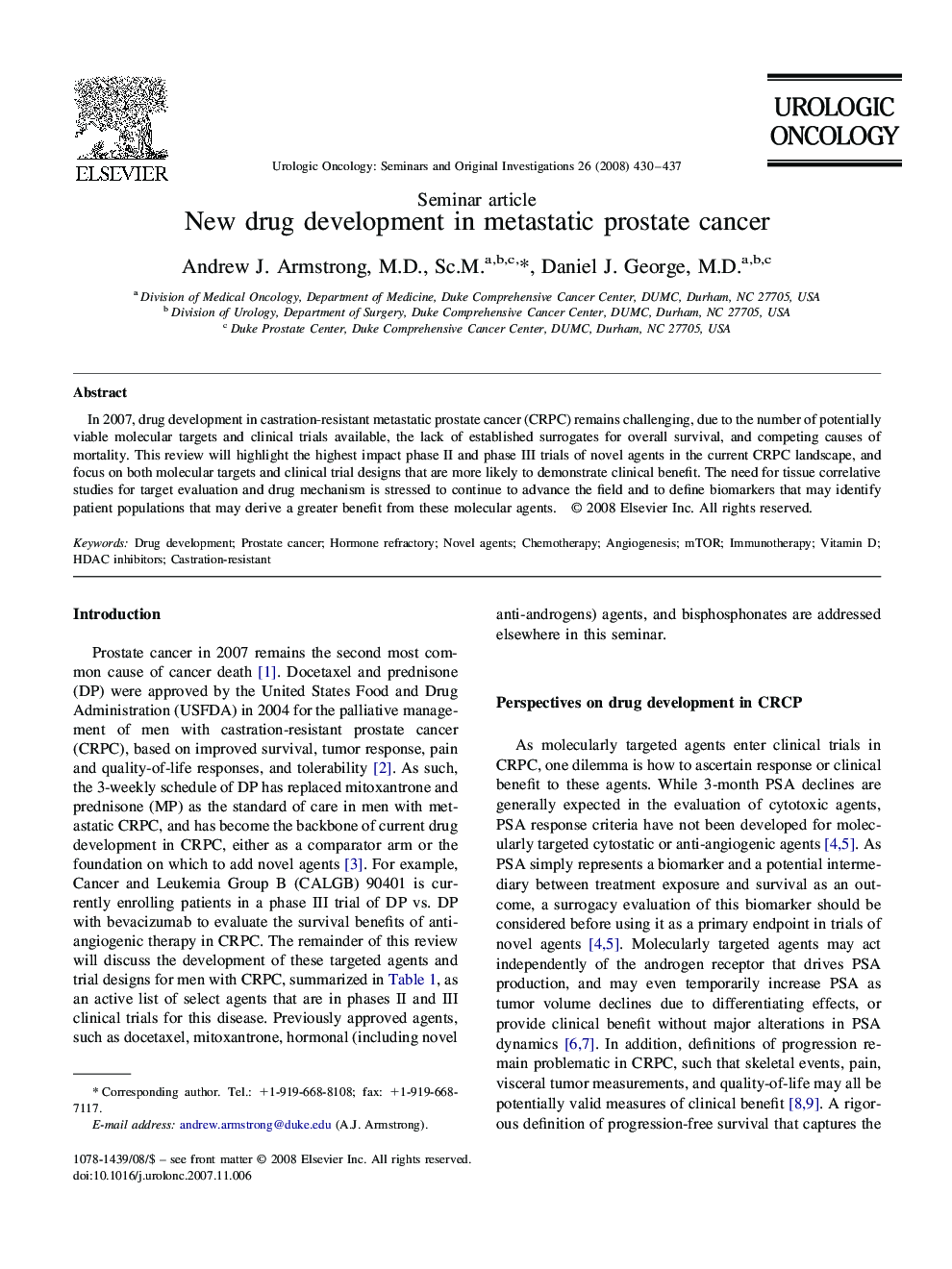 New drug development in metastatic prostate cancer