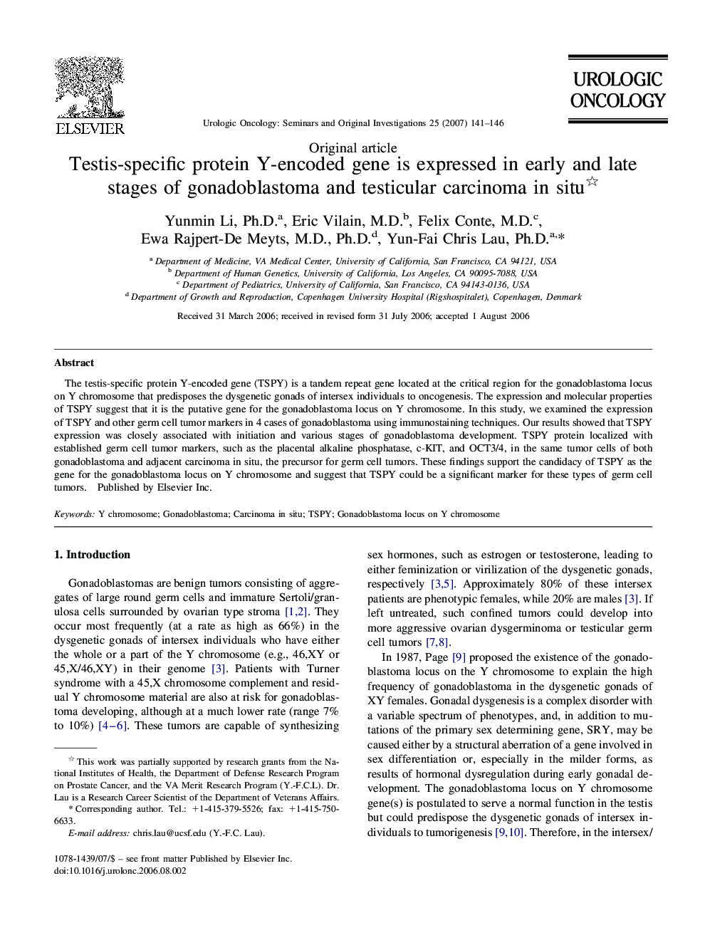 Testis-specific protein Y-encoded gene is expressed in early and late stages of gonadoblastoma and testicular carcinoma in situ 