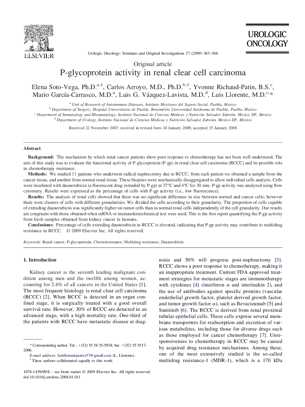 P-glycoprotein activity in renal clear cell carcinoma